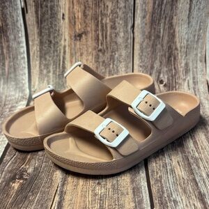 Preowned H2K Pink Double Buckle Sandals Size 6.5 Item #PHK6978